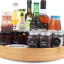 Lazy Susan Organizer 14 inch, Bamboo Lazy Susan for Table, Kitchen Turntable Organizer with Double Handles, Round Wood Rotating Turntable Spice Organizer for Countertop Cabinet or Pantry