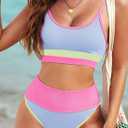 Herseas Womem 2 Piece High Waisted Bikini Sets Color Block Popular Swimsuits 2026 Summer Beach Swim Best Bathing Suits (Blue, L)