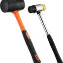 16oz Rubber Mallet Hammer Set with 35mm Double Faced Soft Rubber Mallet with Fiberglass Handle, TPR Grip, Solid Head, 2 Piece Black Set for Camping, Flooring, Woodworking & Tent Stakes