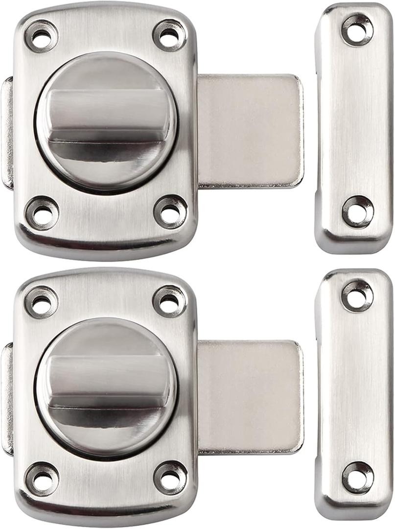 Alise 2Pcs Gate Latch Slide Bolt Latches Lock,Medium Size Safety Double Sided Rotate Gate Hardware for Storage Box, Cabinet,Shed Door,Brushed Finish,63mmx55mm MS220U-2P