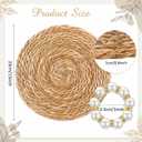 30 Pcs Cattail Round Woven Placemats Set, Cattail Placemats with Pearl Napkin Rings Boho Farmhouse Rustic Woven Chargers Natural Mat Bulk for Wedding Party, Dinner Table (13 Inch)