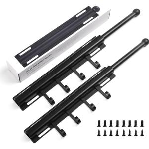 BaiNong Valet Rod for Closets Pull Out 12" Black with 4 Hooks (2Pack) | Closet Valet Rod Slide Out for Closets, Laundry Rooms, RVs Space-Saving