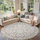 jinchan Zenith Round Rug 8ft Area Rug Soft 8'Round Vintage Floral Rug Non-Slip Low-Pile Machine Washable Carpet for Bedroom Dining Room Living Room Office Foyer Farmhouse Blue/Cream