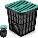 Large Drainage Catch Basin with Debris Basket, Durable 16x16x16 in French Drain Basin with Fiberglass Grate, No Reserved Hole for Yard, Patios, Downspouts, Lawns