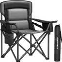 SONGMICS Oversized Lumbar Support Camping Chair, Heavy-Duty Outdoor Folding Chair Comfortable, Padded, Glamping, Cooler Bag, Weight Capacity 450 lb, Ink Black UGCB066B01