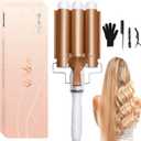 Large 3 Barrel Curling Iron, Hair Waver 3 Barrel & Crimper Curling Wand for Beach Waves, 1.25" Ceramic Tourmaline Waver Curling Iron, LCD Adjustable 14 Temperature 80-210 ℃, 32mm Hair Curlers