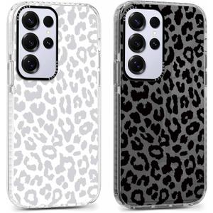 RUMDEY 2 Pack Cute Cheetah Print for Samsung Galaxy S25 Ultra 5G Phone Case 6.8", Luxury Leopard Pattern Clear Girls Women Case Slim Soft TPU Silicone Funda Shockproof Protection Cover