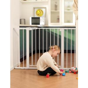 Babelio Metal Baby Gate, 29-43" Auto Close Easy Install Pet Gate PressGuard P7, Extra Wide Walk Thru Child Safety Gate, 30" Tall Pressure Mounted Dog Gate for Doorways & Stairs, White