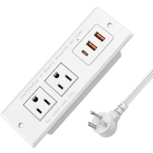 Recessed Power Strip, Flush Mount, 20W USB-C, 45°Flat Plug, 6FT Cord | Hidden Charger Station, Recessed Outlet for Desk Drawer, Home Office Furniture, White, ETL Listed
