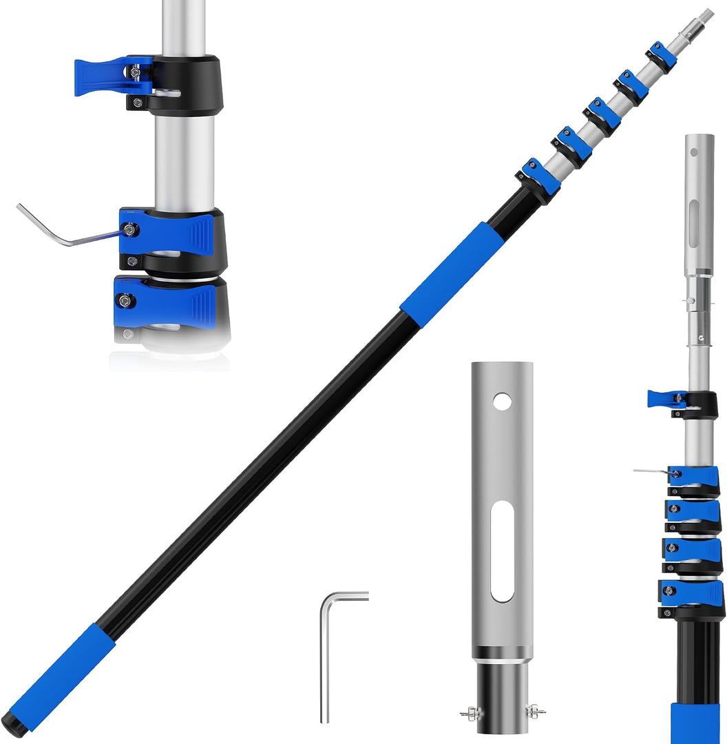 5-20 FT Telescopic Pool Pole, Aluminum Alloy Extension Pole with Flip-Lock & Screw Lock, Adjustable Pool Pole for Skimmer Nets, Brushes & Vacuum Heads