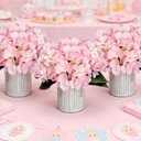 Flower Table Centerpieces - Set of 6 Floral Arrangement Artificial Wedding Hydrangeas Floral Arrangement with Rustic Metal Vase for Bridal Tea Party Event Decorations - Pink