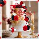 Sureio 48 Pcs Graduation Cake Toppers Class of 2026 Congrats Grad Cake Decor Graduation Cap Diploma Artificial Flower Card Ball Palm Leaves Firework Stick Kit for Theme Party Supplies(Red, White)
