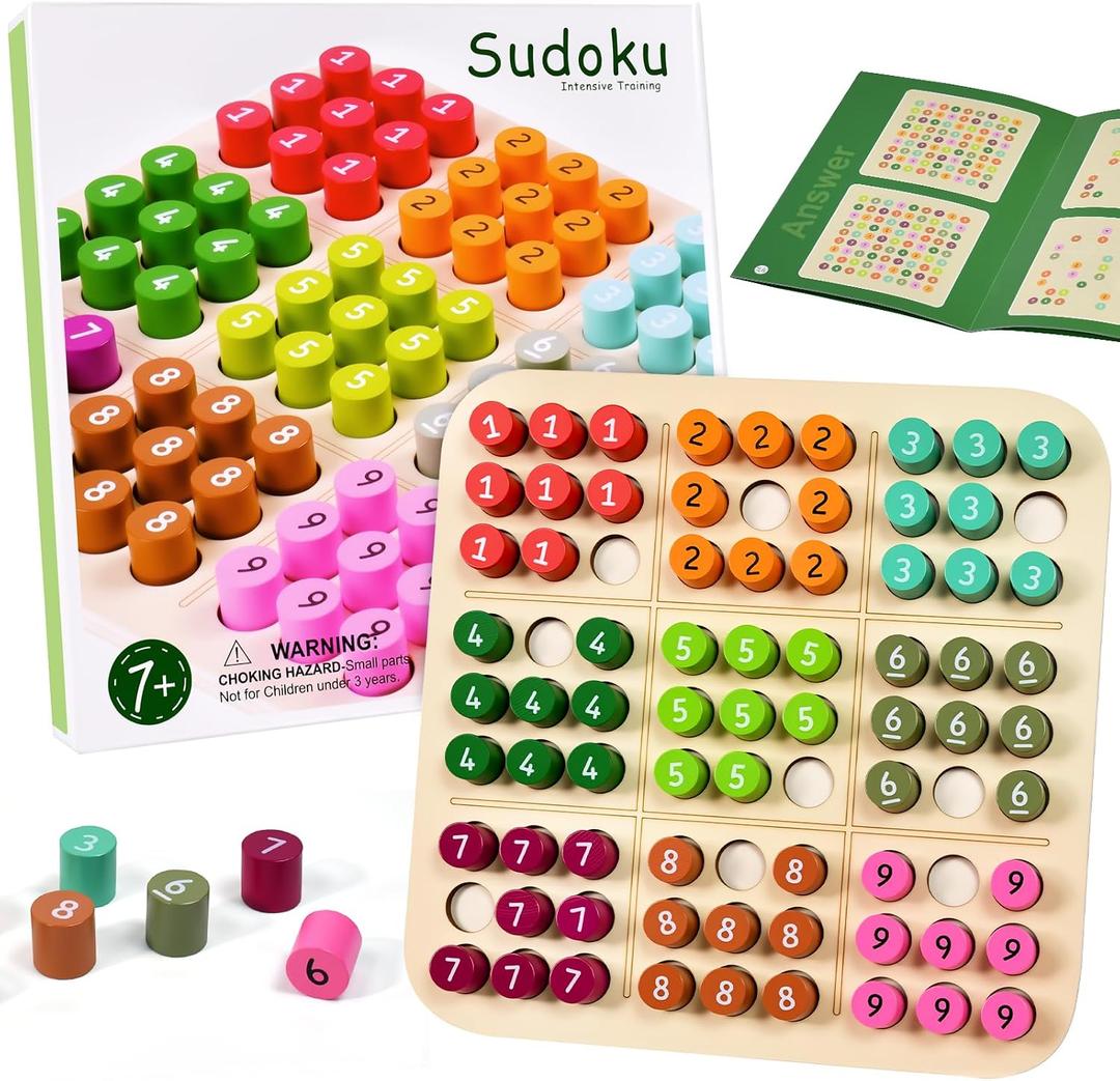 Wooden Sudoku Board Game: Math Brain Teaser Puzzle Desktop Game Train Logical Thinking Ability with 81 Pegs for Teenagers, Adult & Seniors Brain Stimulation Toys, Party Favors & Stress-Relief, 8.6 inches x 8.6 inches