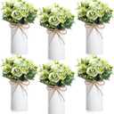 Domensi 6 Sets Wedding Centerpiece for Table Decoration Artificial Fake Rose Flowers with Metal Vase, Faux Silk Rose Bouquet Floral Arrangements for Bridal Shower Home Dining Party (Sage Green)