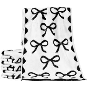 SmoothNovelty 4 Pcs Black Bow Hand Towels for Bathroom 13 x 29'' Soft 100% Cotton Coquette Face Towel Kitchen Decor Absorbent Preppy Bathroom Decor Bridal Shower Wedding Gift