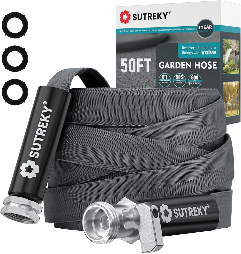 Garden Hose 50ft  Ultra-Light, Kink-Free, High-Pressure, Abrasion-Resistant, Durable, All-Weather, Eco-Friendly (Gray)