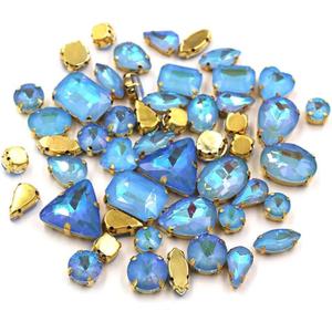 Mixed Shape Mocha Ab Gold Claw Glass Crystal Sew On Rhinestones Trim Stones for Bags Shoes Clothes Decoration (Light Blue Ab Mk)