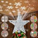 Christmas Tree Topper Projector Lights with 6 Projection Modes, Sliver Star Christmas Tree Topper with Built-in LED Projector, Dynamic Projection for Christmas Party Holiday Decoration
