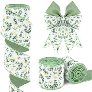 10 Yards Eucalyptus Wired Edge Ribbon 2.5 Inch Watercolor Eucalyptus Leaves Fabric Ribbon for Gift Wrapping Bow Wreath Making Crafts (Eucalyptus Leaves)