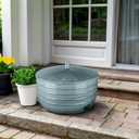 Monarch Abode Garden Hose Holder with Lid Decorative Water Hose Holders for Outside, Border Embossed Metal Patina Pot with Drainage, 100ft Waterhose Holder for Outside, Garden Storage Caddy
