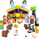 Nativity Set with Lights, 25 PCS Kids Nativity Playset Small Nativity Sets & Figures for Pretend Play, Unbreakable Christmas Manger Scene for Kids, Children, Toddler, Xmas Decoration