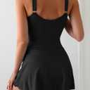 Aidonger Womens Ribbed Swimdress One Piece Swimsuit Tummy Control Swim Dresses Skirt Bathing Suit (Black) Large
