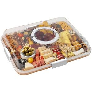 Renmxj Charcuterie Board with Clear Lid, Travel Portable Cheese Board Charcuterie Boxes Cutting Boards for Kitchen, House Warming Gifts New Home, Gifts for Women (1 Compartments White)