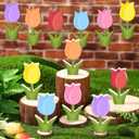 Panelee 30 Pcs Easter Tulip Decorations 6 Spring Tiered Tray Decor 24 Wooden Tulip Hanging Ornaments for Tree Spring Flower Wood Signs Easter Centerpieces for Table Home