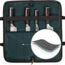 Kaaltisy Chefs Knife Bag, 16OZ Waxed Canvas Knife Holder with Professional Anti Cutting Fabric (Dark Green) - Multi Purpose Kitchen Knife Case with 4 Slots