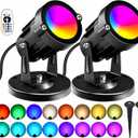 RGBW 8W LED Spotlight with Remote, 16 Color Changing Landscape Lighting for Outdoor Indoor, 120V Plug-in & 6FT Cord, Spotlight Flag Light for Garden Tree (2)