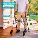 Stander Space Saver Walker, Lightweight Folding Rolling Mobility Aid for Seniors & Adults, Compact 2-Wheel Disability Device with 6-inch Wheels & Ski Glides for Walking Support, Cobalt Blue