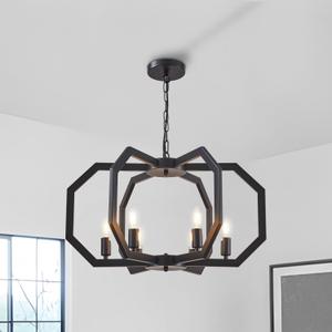 6 Light Farmhouse Chandelier Black Dining Room Light Fixture Modern Rustic Geometric Hanging Pendant Light for Living Room, kitchen Island, Foyer, Entryway, Hallway, Stairway Adjustable Height