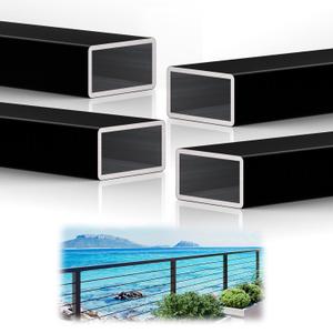 2 Pack 6FTx 2"x1" Aluminum Black Handrail with Self Drilling Screws Nylon End Caps, 5 Year Outdoor No Fading, 2.8mm Thick Flat Handrail Cuttable Top Rail for Deck Stair Railing Indoor Outdoor