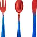 Supernal 120pcs 4th of July Silverware Set | Red and Blue Plastic Silverware (40 Forks, 40 Spoons, 40 Knives) | Heavy Duty Patriotic Plastic Cutlery & Flatware Party Supplies, Serves 40 Guests