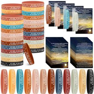 72 Sets Resurrection Gifts Bulk Christian Bible Verse Bracelet with Gospel Tracts He Came Died Arose Silicone Wristbands Religious Card Easter Baskets Stuffers Church Gift (Retro Colors)
