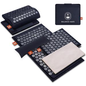 BalanceMate Acupressure Mat Set with 6,210 Pressure Points for Pain Relief and Relaxation Kit for Back, Neck, and Sleep Yoga and Meditation Pillow (Deep Black)