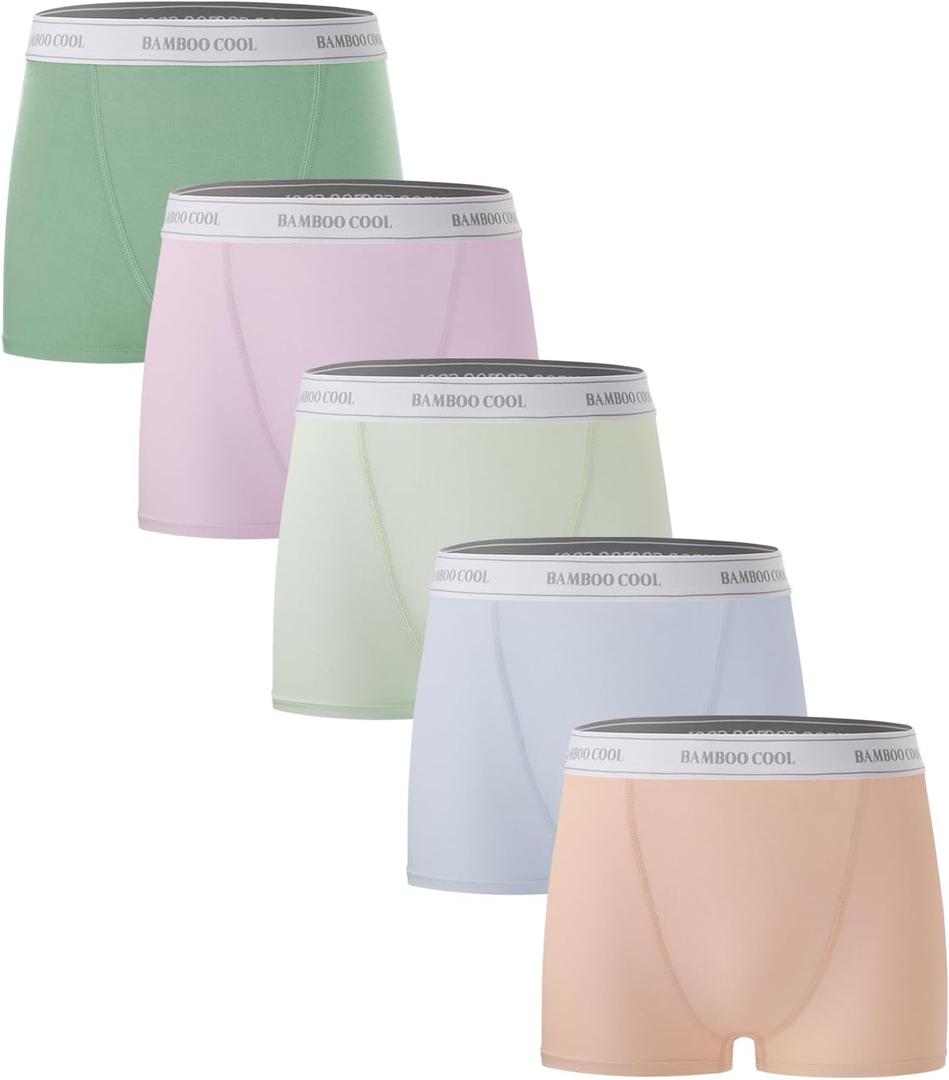 BAMBOO COOL Womens Boy Shorts Underwear Full Coverage High Waist Boxer Briefs Panties for Women 5 Pack (L)