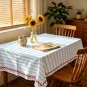 FYSUIMU Blue White Striped Tablecloth with Red Wavy Edge 60 x 104 Inch Rectangle Table Cover Fabric Table Cloth for Kitchen Dining Party Wedding Holiday Home Decor