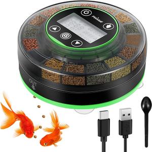 Automatic Fish Feeder for Aquarium - Moisture-Proof and Precision Feeding Betta Vacation Feeder, USB Rechargeable Auto Fish Food Dispenser with Timer,LCD Display