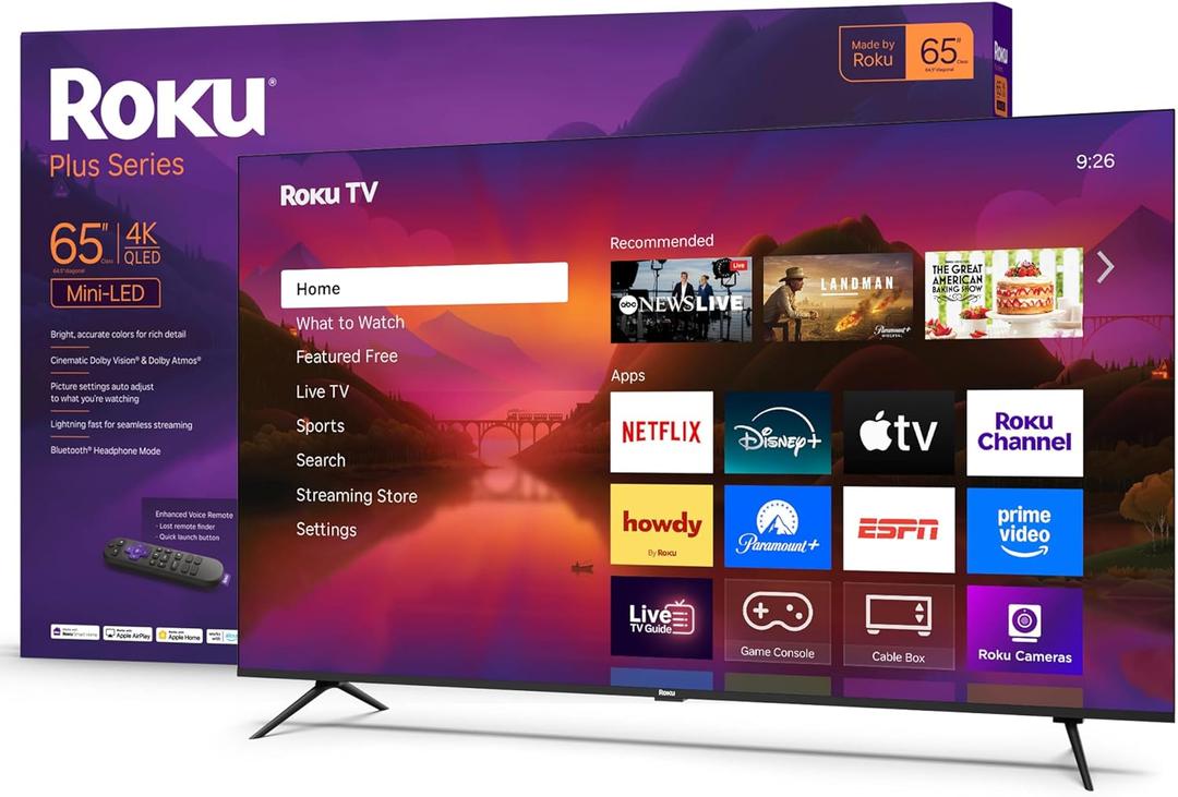 Roku Smart TV 2025  65-Inch Plus Series, Mini-LED TV  RokuTV with Enhanced Voice Remote  Flat Screen 4K QLED Television with Dolby Vision & Wi-Fi for Streaming Live Local News, Sports