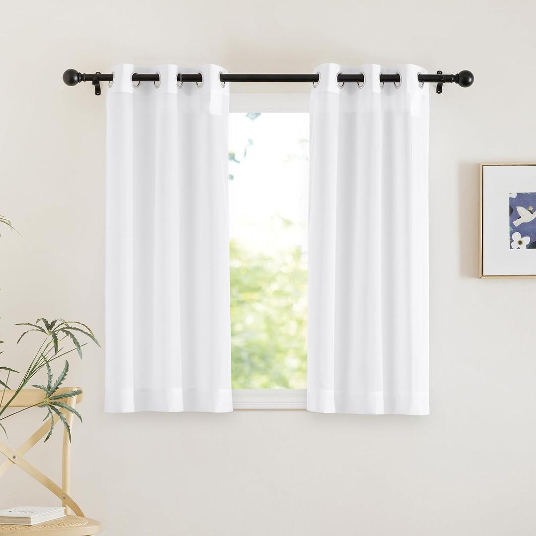 NICETOWN White Sheer Curtains 45 inches Long, Grommet Light Filtering Airy Voile Sheer Lightweight & Breathable Window Treatments for Kitchen/Cafe, W30 x L45, 2 Panels