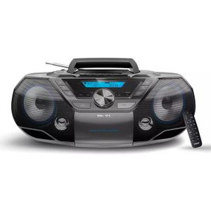 Philips Portable CD Player Boombox Bluetooth with Cassette Player All in one Powerful Stereo Boom Box CD Player for Home Mega Bass Reflex Speakers, Radio/USB/MP3/AUX Input with Backlight LCD Display (Black/Blue)
