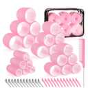 4 Sizes Self-Grip Hair Rollers Set for Long, Short Hair and Bangs - 50 Pcs with Clips (25mm, 36mm, 48mm, 60mm), Pink