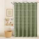 OVZME Sage Green Shower Curtain 78 Inch Long, Boho Thick Linen Textured Shower Curtain with Tassel, Farmhouse Minimalist Striped Weighted Machine Washable Bathroom Decor, 72Wx78L Inches
