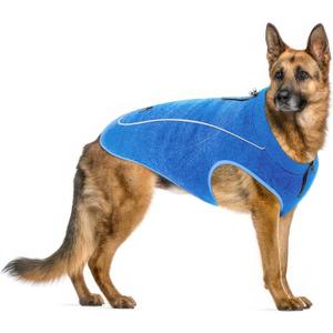 Insulated Fleece Sweater for Dogs | Lightweight Warm Dog Vest | Zipper Port for Harness | Cold Weather Winter Jacket | Rain Snow Repellant Coat | Adjustable for Small Medium Large Male Dogs (Blue/XL)