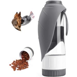 Dog Water Bottle Dispenser for Walking, Pet Water Feeder Container Portable with Drinking Cup Bowl Outdoor Hiking, Travel Large Grey