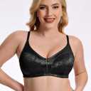 Wingslove Women's Full Coverage Wireless Bra Non Padded Comfort Minimizer Bras Plus Size Floral Pattern Support (34B, Black)