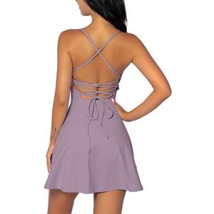 QINSEN Womens Two Pieces Tennis Dress with Shorts Workout Open Back Active Golf Dresses Size S