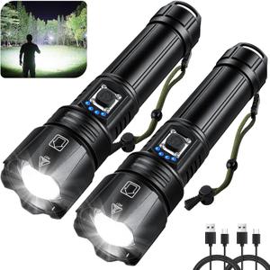 Flashlights High Lumens Rechargeable, 99000 Lumen Super Bright Flashlight 2 Pack, High Powered LED Flash Light with 5 Modes, IPX6 Waterproof Handheld Flashlights for Home Camping Gift