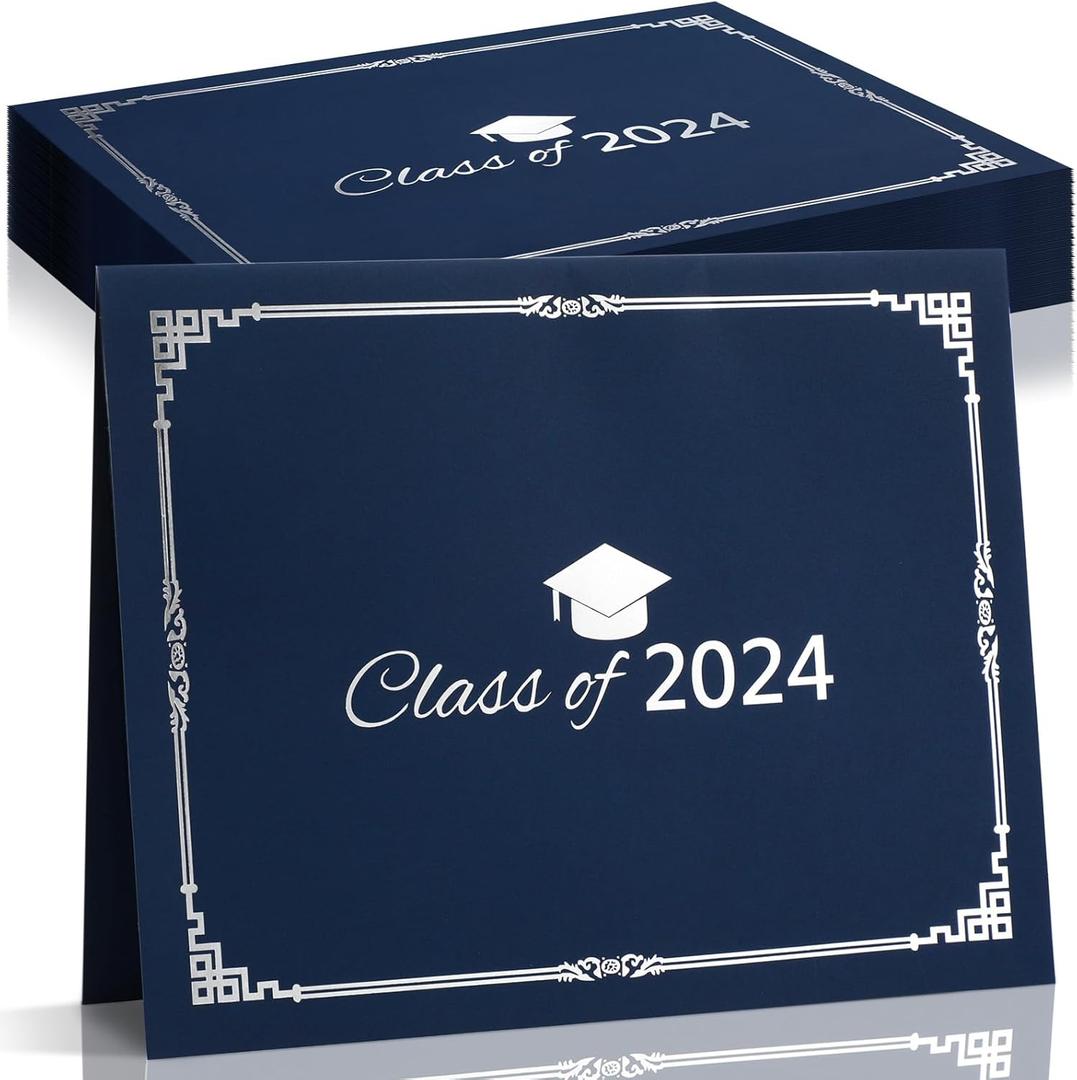 Geyoga 60 Pcs Certificate Holders Class of 2024 Diploma Holders for Letter Size 8. 5x11 Certificates Blue & Silver Document Cover for Graduation Certifications Folder
